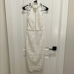 Lulu's Elegant White Lace Midi Dress